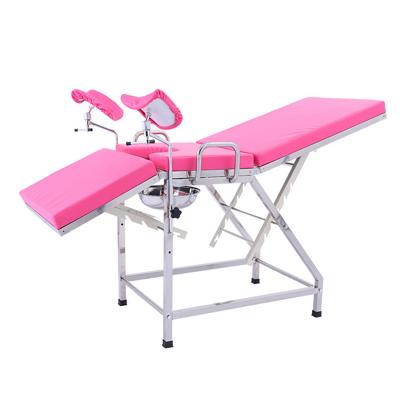 MN-OR009 Hot Selling  Hospital Furniture Manual Power Source Gynecology Examination Bed with Leather Covering Made of Metal