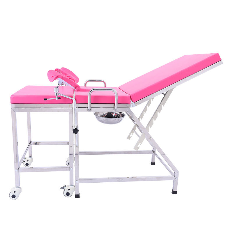 MN-OR009 Hot Selling  Hospital Furniture Manual Power Source Gynecology Examination Bed with Leather Covering Made of Metal