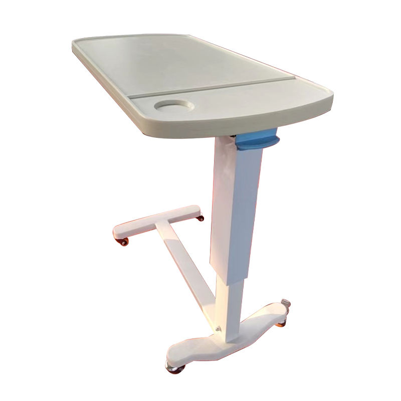 MN-OVT001 Hospital Medical Adjustable Bed Side Table With Wheels For Patient