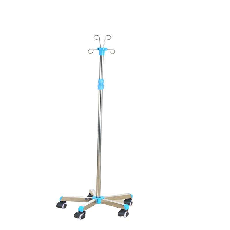 MN-IV003 Stainless Steel Hospital Medical Drip 4 hooks Infusion Stand IV Pole with casters